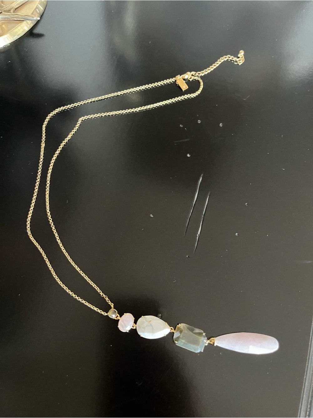 Kate Spade 24” Gold Chain Necklace with two beautiful pink & gray stone Pendant